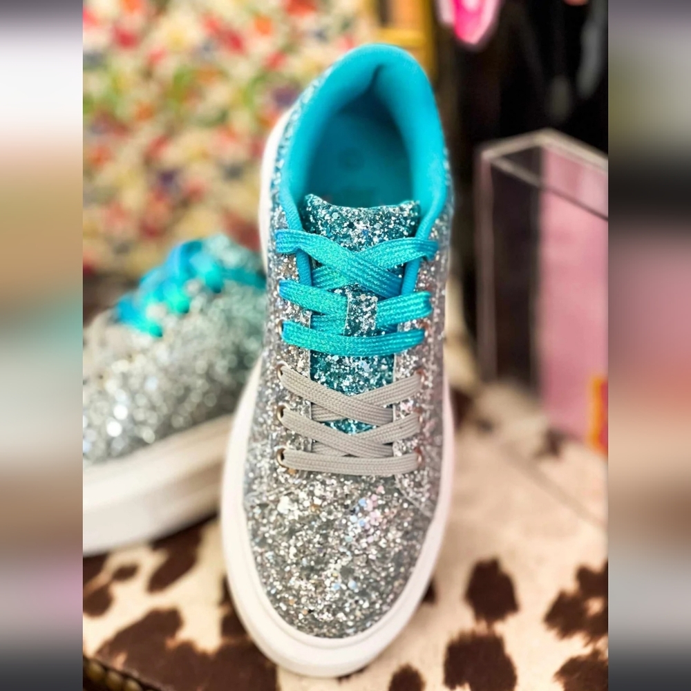 Southern fried chics turquoise silver ombre glitter platform sneakers 10 NWOB - Picture 12 of 17